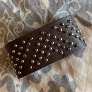 Brown Thick Bracelet with Silver Studs